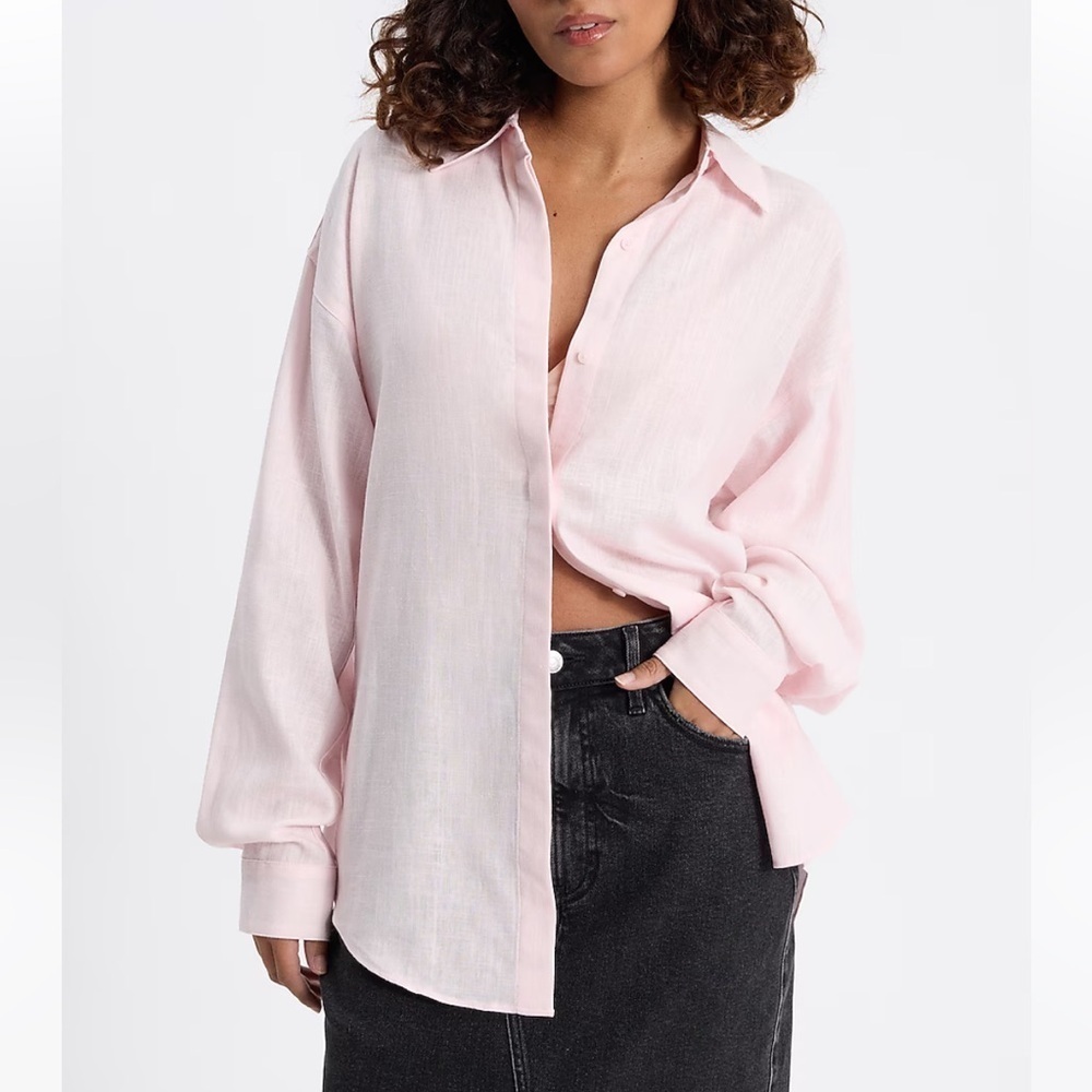 Express Pink Poplin Portofino Boyfriend Shirt NWT - Picture 5 of 5